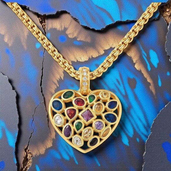 ποΈ Boho Chic Colorful Gem Heart Necklace 18K Gold Plated Stainless Steel - Picture 9 of 14